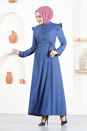 moda selvim Dress ASN129-M Indigo - Thumbnail