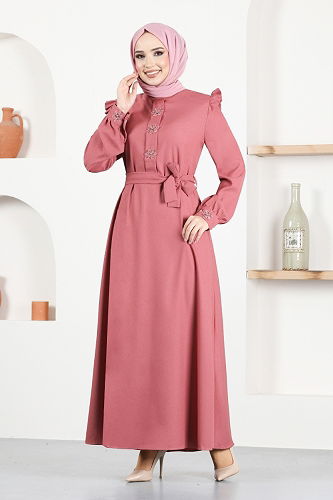 moda selvim Dress ASN129-M Rose Dried - Thumbnail