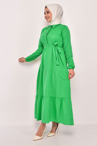 moda selvim الفستان أخضر EFL2185-M - Thumbnail