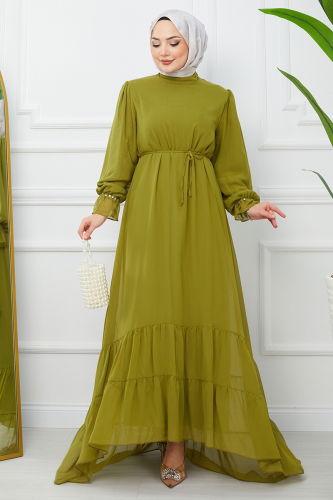 moda selvim Dress EFS442 Petroleum Green - Thumbnail