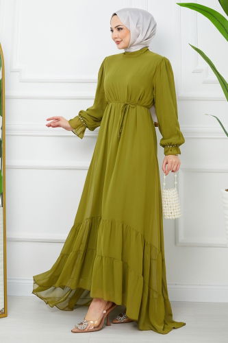 moda selvim Dress EFS442 Petroleum Green - Thumbnail