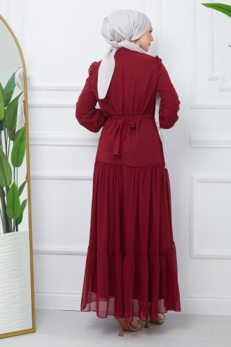 moda selvim Dress EFS444 Burgundy - Thumbnail