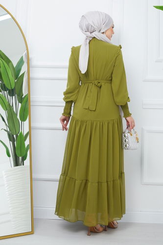 moda selvim Dress EFS444 Petroleum Green - Thumbnail