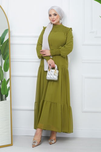 moda selvim Dress EFS444 Petroleum Green - Thumbnail