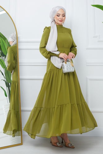 moda selvim Dress EFS444 Petroleum Green - Thumbnail