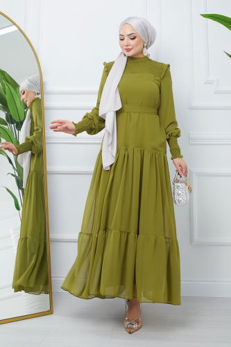 moda selvim Dress EFS444 Petroleum Green - Thumbnail