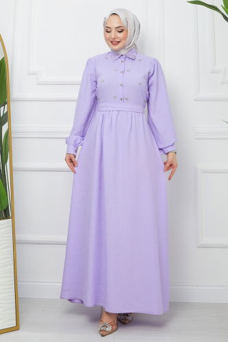 moda selvim Dress EFS522 Lilac - Thumbnail