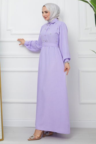 moda selvim Dress EFS522 Lilac - Thumbnail