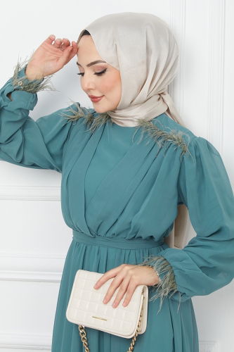 moda selvim Dress EFS523 Almond Green - Thumbnail