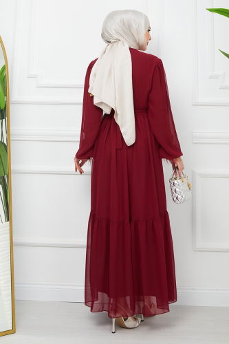 moda selvim Dress EFS523 Burgundy - Thumbnail