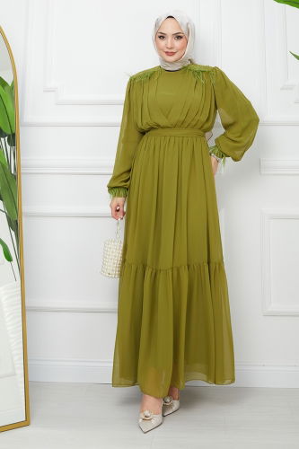 moda selvim Dress EFS523 Petroleum Green - Thumbnail