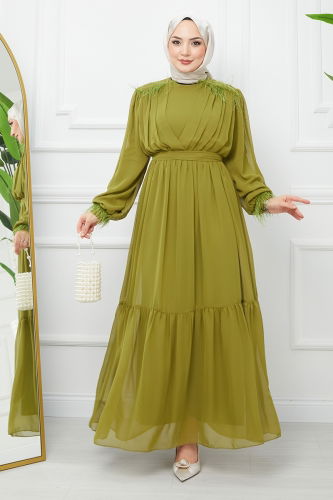 moda selvim Dress EFS523 Petroleum Green - Thumbnail