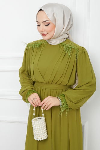 moda selvim Dress EFS523 Petroleum Green - Thumbnail