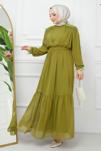 moda selvim Dress EFS523 Petroleum Green - Thumbnail