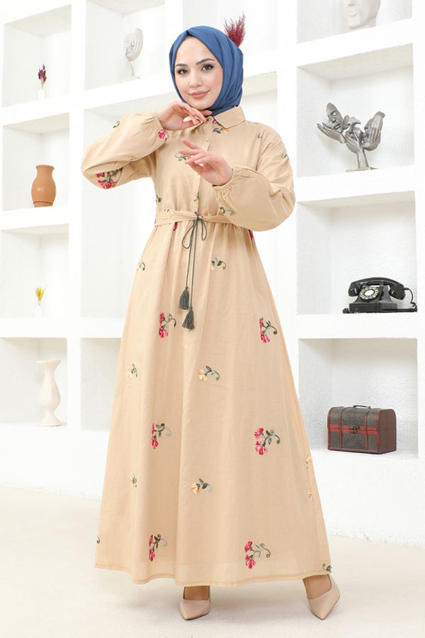 Modaselvim خصم صافٍ20%+20% في سلة التسوق الفستان بيج FSH18039-M