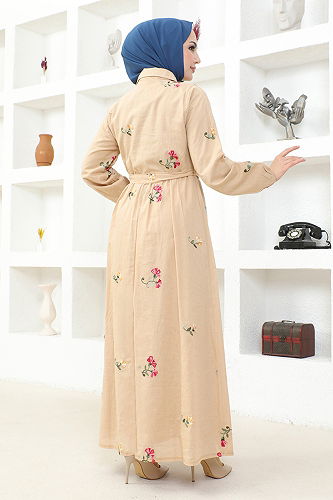 moda selvim الفستان بيج FSH18039-M - Thumbnail