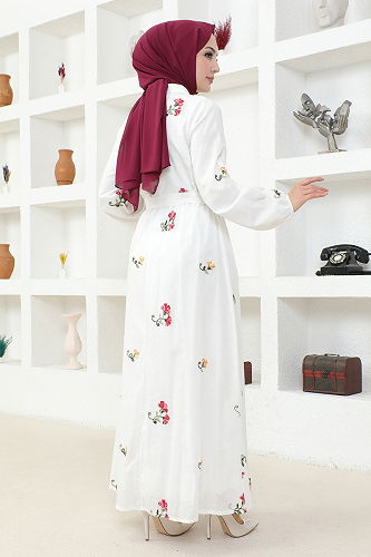 moda selvim DRESS FSH18039-M White - Thumbnail