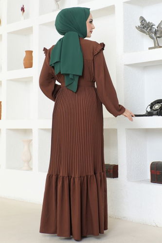 moda selvim Dress HBS1284 Brown - Thumbnail