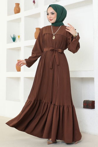 moda selvim Dress HBS1284 Brown - Thumbnail