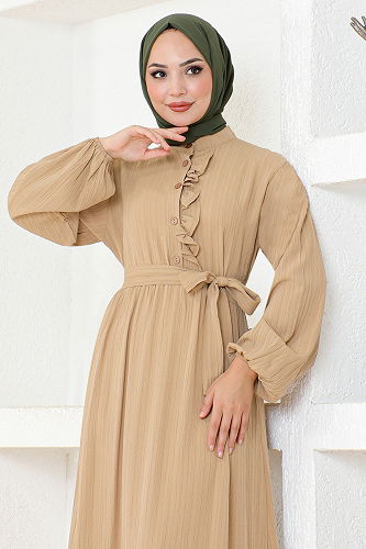 moda selvim الفستان بيج HBS2459-M - Thumbnail