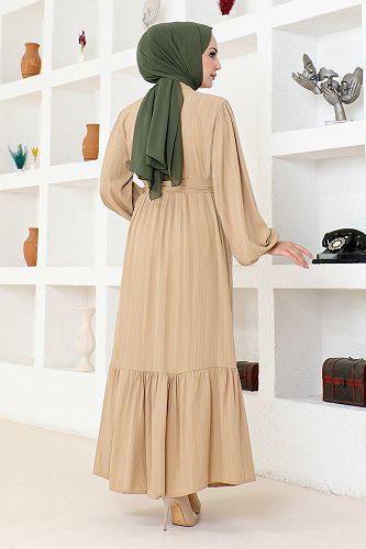 moda selvim الفستان بيج HBS2459-M - Thumbnail