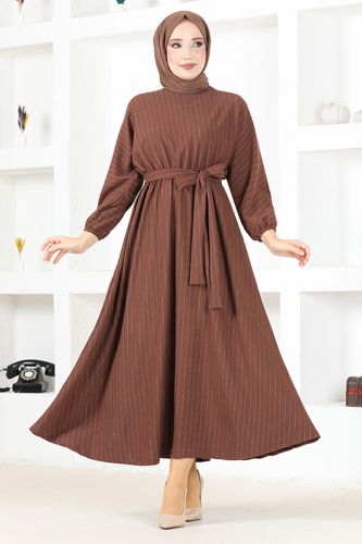 moda selvim Dress HBS9508 Brown - Thumbnail