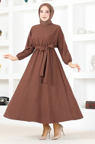 moda selvim Dress HBS9508 Brown - Thumbnail