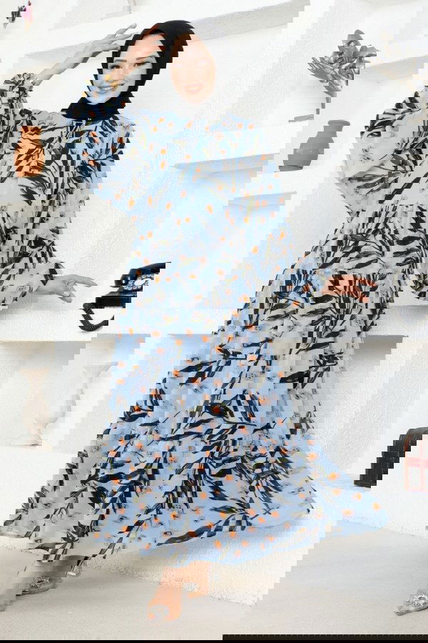 Modaselvim خصم صافٍ20%+20% في سلة التسوق MAS2394 سماوي فستان