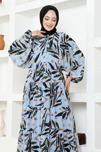 moda selvim MAS2394 سماوي فستان - Thumbnail