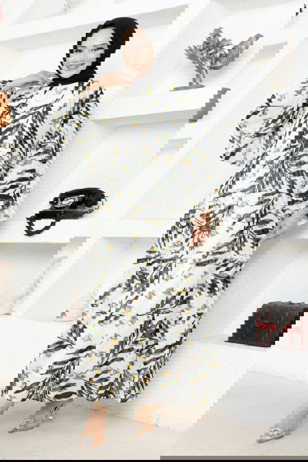 Modaselvim خصم صافٍ20%+20% في سلة التسوق MAS2394 لون بيج فاتح فستان