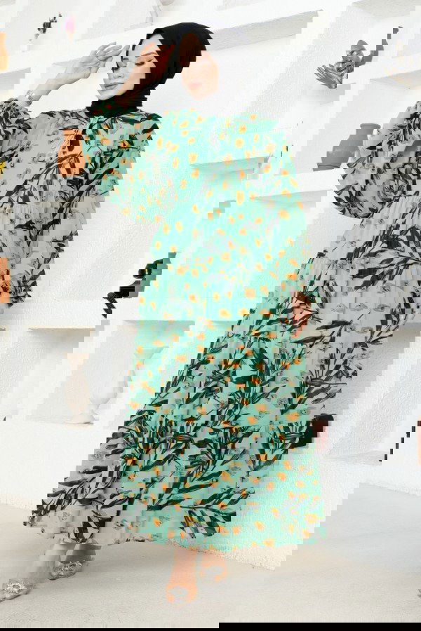 Modaselvim خصم صافٍ20%+20% في سلة التسوق MAS2394 الاخضر فستان