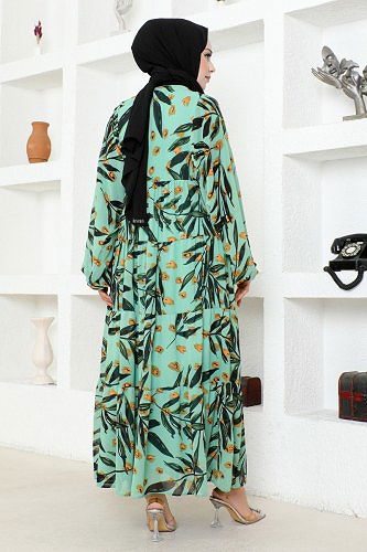 moda selvim MAS2394 الاخضر فستان - Thumbnail