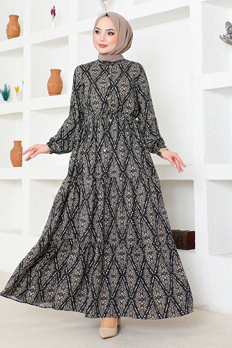 moda selvim الفستان أسود MDP1131-M - Thumbnail