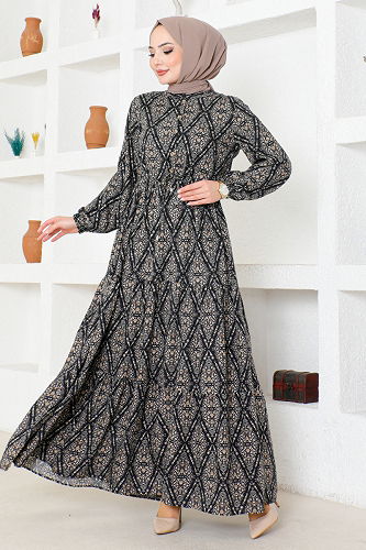 moda selvim الفستان أسود MDP1131-M - Thumbnail