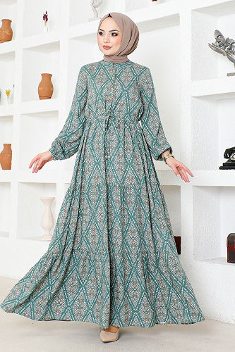 moda selvim الفستان أخضر باهت MDP1131-M - Thumbnail