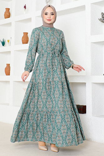 moda selvim الفستان أخضر باهت MDP1131-M - Thumbnail