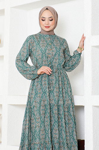 moda selvim الفستان أخضر باهت MDP1131-M - Thumbnail