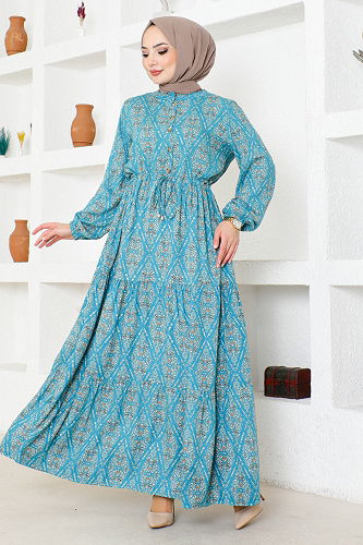 moda selvim الفستان تركواز MDP1131-M - Thumbnail