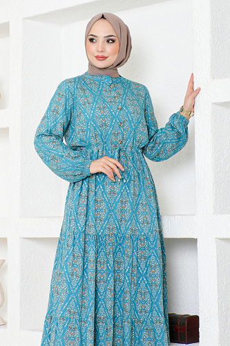 moda selvim الفستان تركواز MDP1131-M - Thumbnail