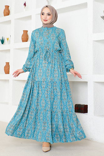 moda selvim الفستان تركواز MDP1131-M - Thumbnail