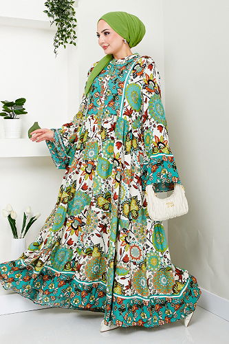 moda selvim الفستان أخضر MDP7113-M - Thumbnail