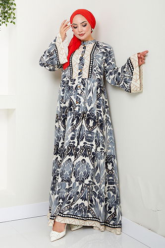 moda selvim الفستان أسود نمط التمساح MDP7114-M - Thumbnail