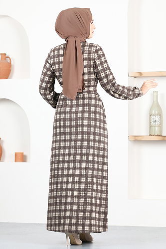 moda selvim الفستان بني MSL1170-M - Thumbnail