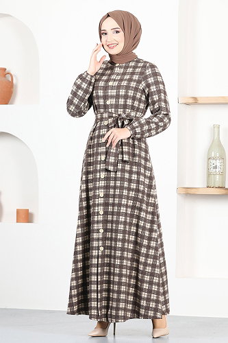 moda selvim الفستان بني MSL1170-M - Thumbnail