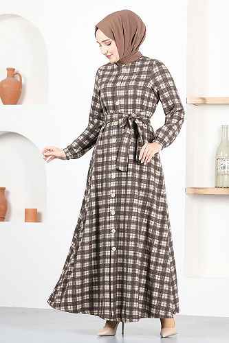 moda selvim الفستان بني MSL1170-M - Thumbnail