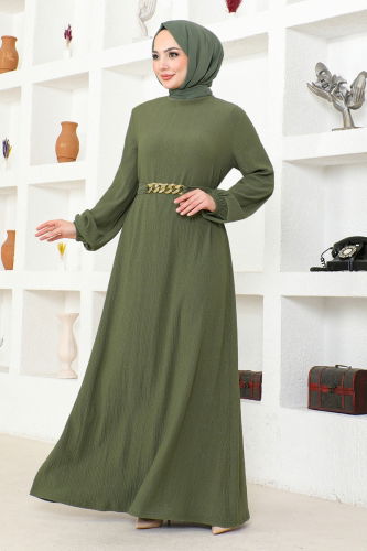 moda selvim Dress MSL205 Khaki - Thumbnail