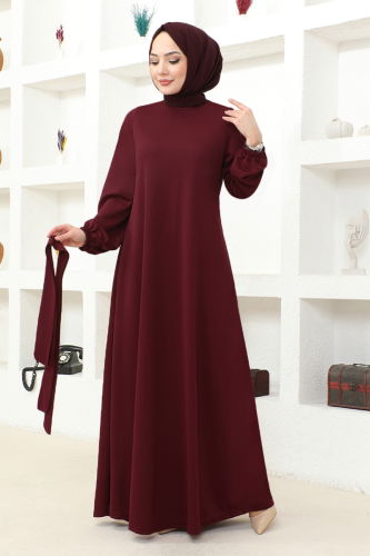 moda selvim Dress MSL209 Burgundy - Thumbnail