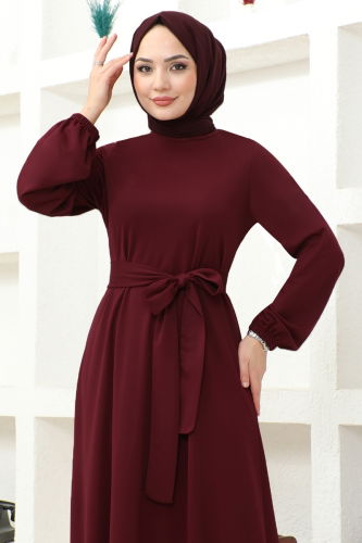 moda selvim Dress MSL209 Burgundy - Thumbnail