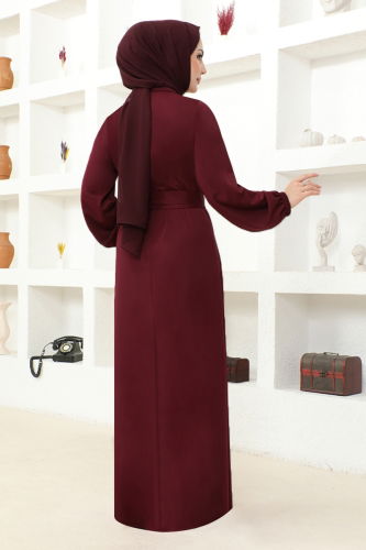 moda selvim Dress MSL209 Burgundy - Thumbnail