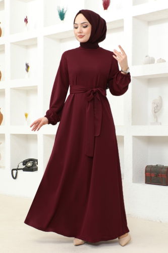 moda selvim Dress MSL209 Burgundy - Thumbnail